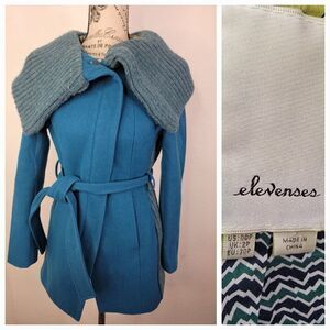 Anthropologie Elevenses Judith Wool Coat Size 00P Deep Teal Silk Lined Petite